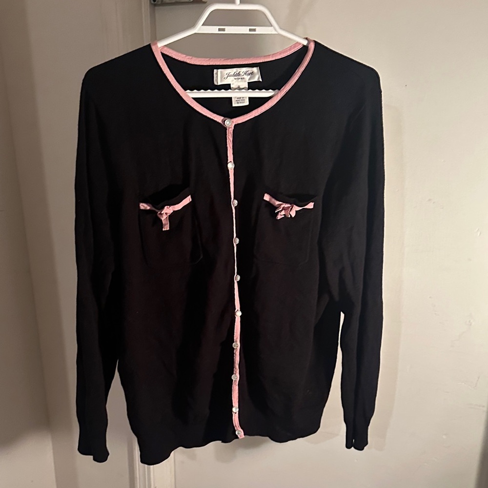 Stylish Black Cardigan with Pink Accents